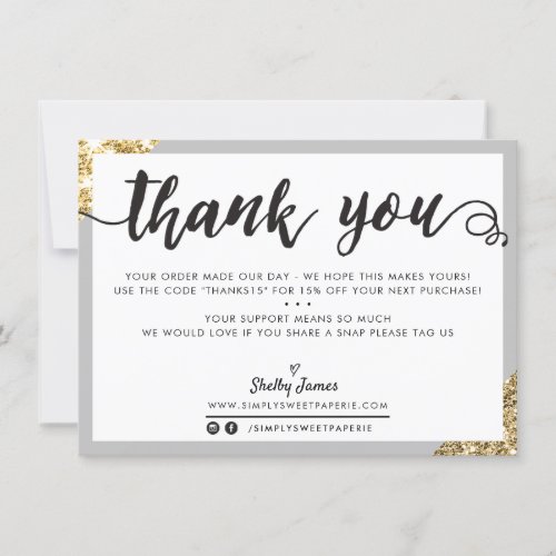 BUSINESS THANK YOU modern corner script gray gold