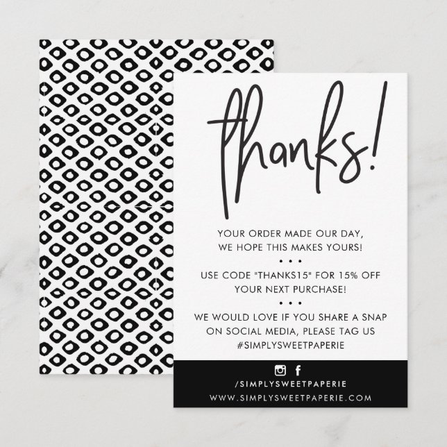 BUSINESS THANK YOU modern custome black white ikat (Front/Back)