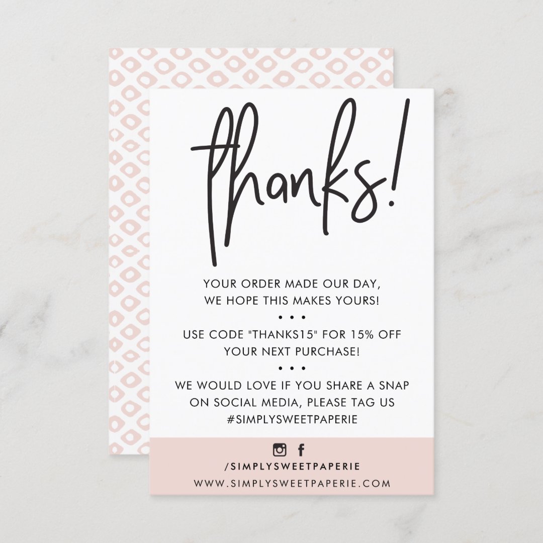 BUSINESS THANK YOU modern customer blush pink ikat | Zazzle