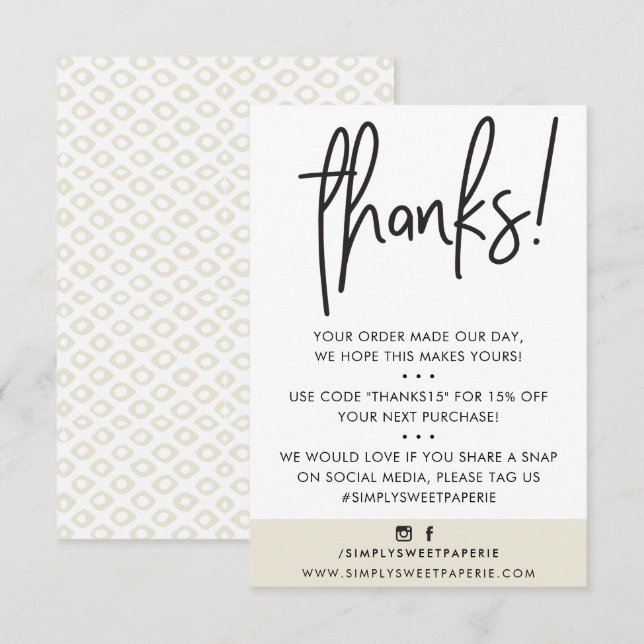 BUSINESS THANK YOU modern customer ivory ikat Card (Front/Back)