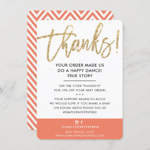 BUSINESS THANK YOU modern cute gold glitter orange