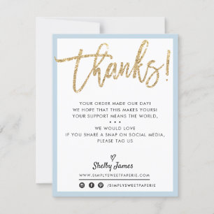 BUSINESS THANK YOU modern gold glitter pale blue Card