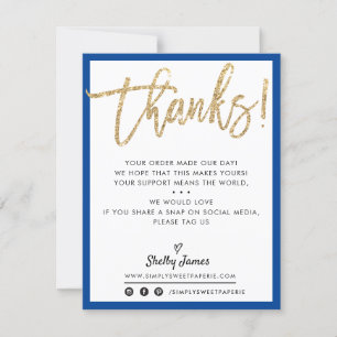 BUSINESS THANK YOU modern gold glitter ROYAL BLUE Card