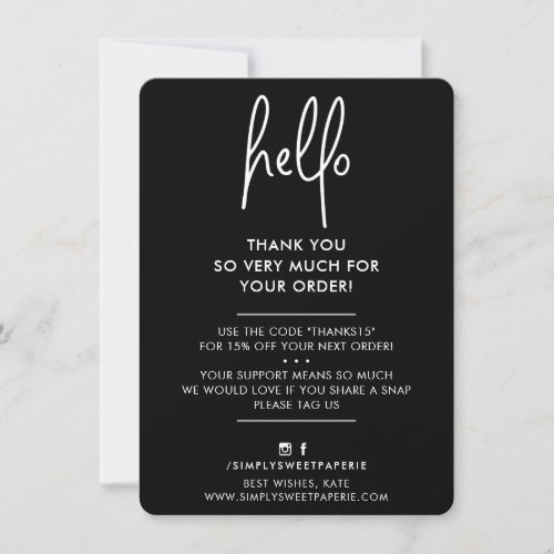 BUSINESS THANK YOU modern hello black white ink