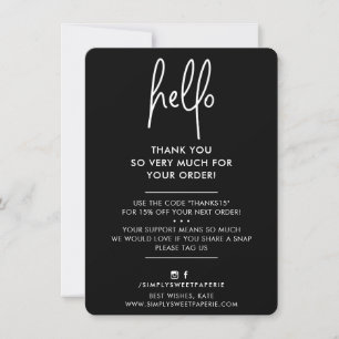 BUSINESS THANK YOU modern hello black white ink Card