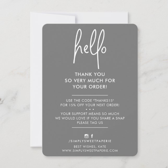 BUSINESS THANK YOU modern hello gray white ink (Front)