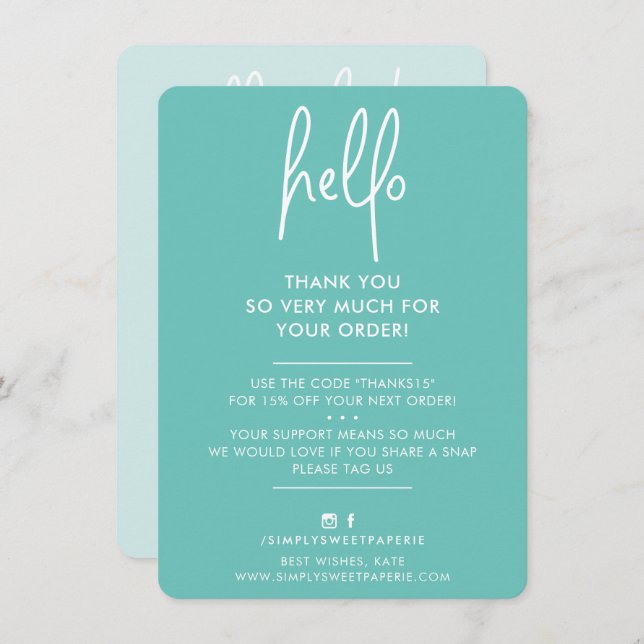 BUSINESS THANK YOU modern hello mint green white (Front/Back)