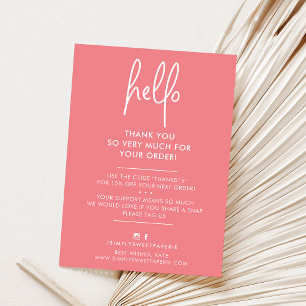 BUSINESS THANK YOU modern hello pretty coral white Card
