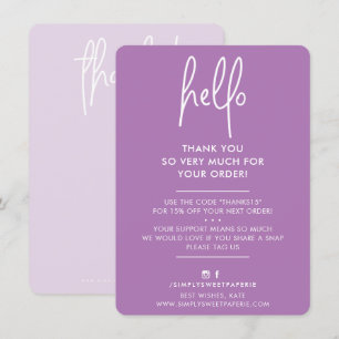 BUSINESS THANK YOU modern hello violet white Card