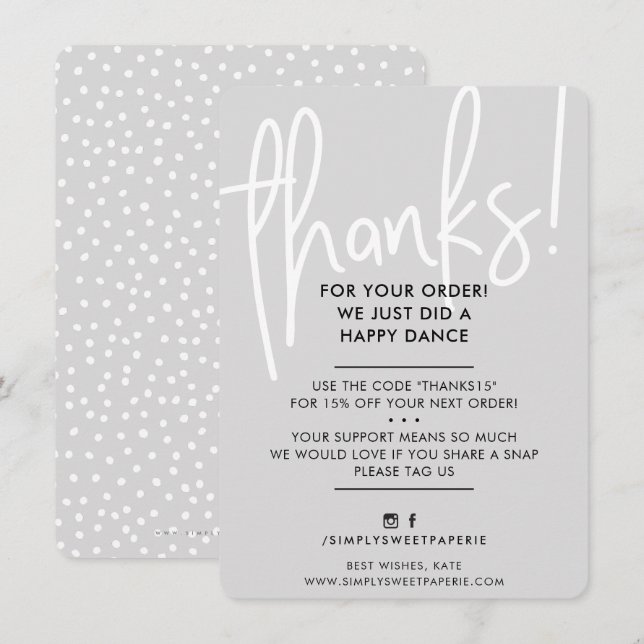 BUSINESS THANK YOU modern lettered font gray white (Front/Back)