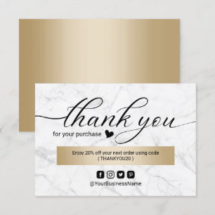 Business Thank You Modern Marble Elegant Script Card