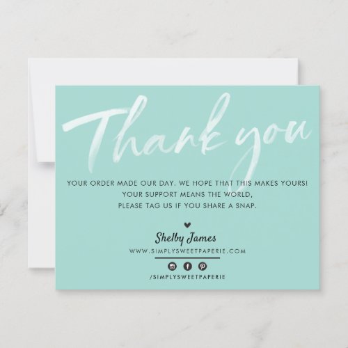 BUSINESS THANK YOU modern mint green white ink