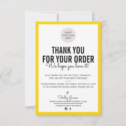 BUSINESS THANK YOU modern order insert bold yellow