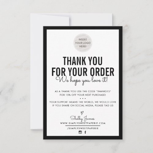 BUSINESS THANK YOU modern order insert plain black