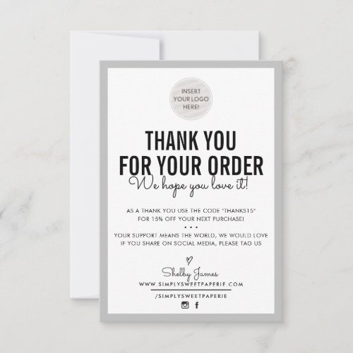 BUSINESS THANK YOU modern order insert plain gray