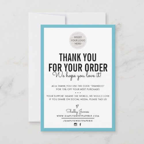 BUSINESS THANK YOU modern order insert turquoise