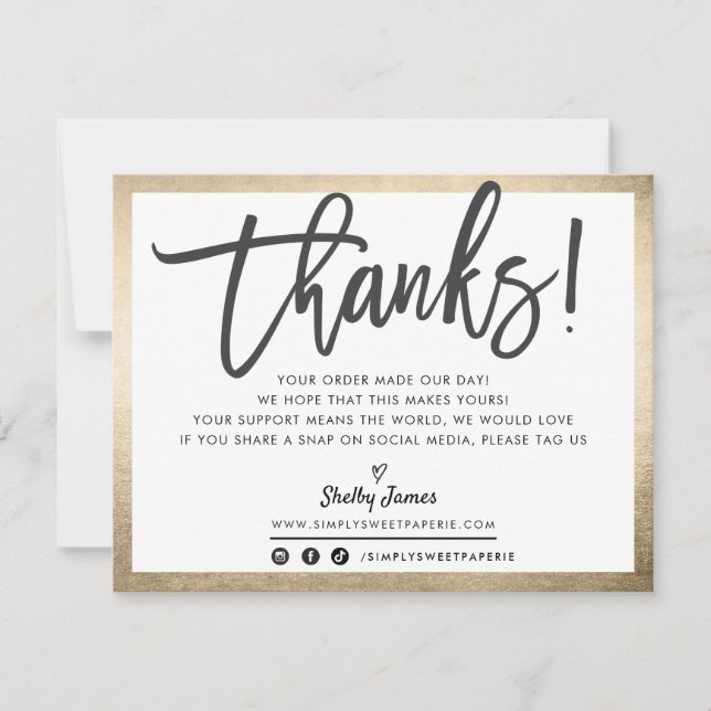 BUSINESS THANK YOU modern professional gold black Card (Front)