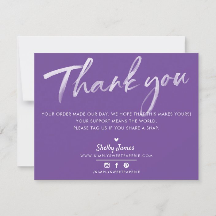 BUSINESS THANK YOU modern purple white ink | Zazzle.com