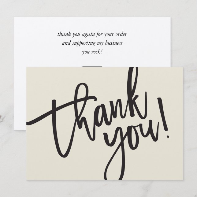 BUSINESS THANK YOU modern script insert cream Card (Front/Back)