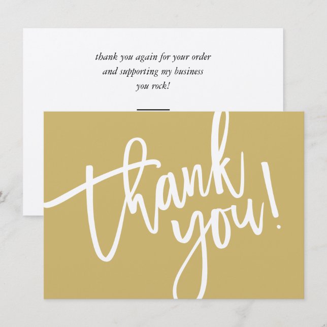 BUSINESS THANK YOU modern script insert plain gold Card (Front/Back)