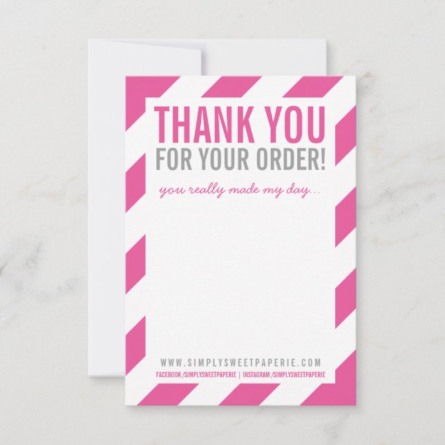 BUSINESS THANK YOU NOTE bold bright stripe pink (Front)