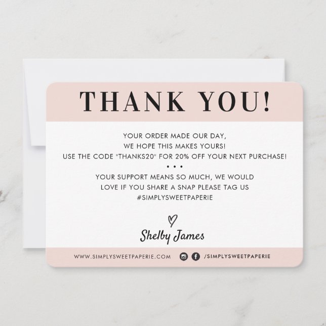 BUSINESS THANK YOU professional modern blush pink (Front)