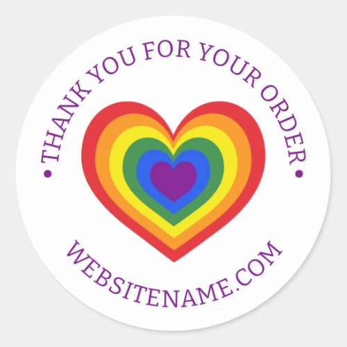 Business Thank You Rainbow Heart Website Classic Round Sticker