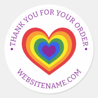 Business Thank You Rainbow Heart Website Classic Round Sticker