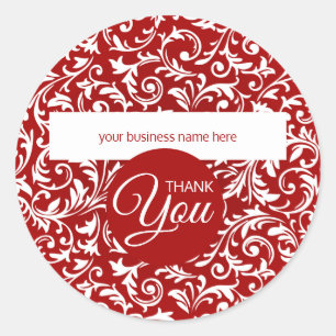 Business Thank You Red and White Bontanical Classic Round Sticker