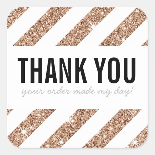 BUSINESS THANK YOU rose gold glitter stripe black Square Sticker