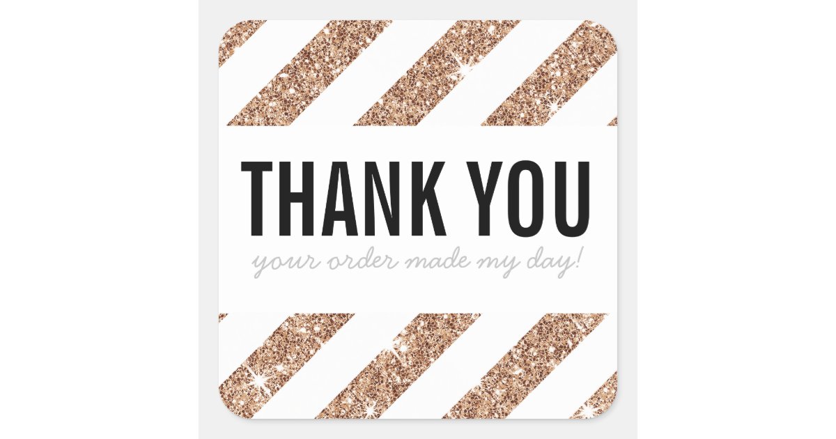 BUSINESS THANK YOU rose gold glitter stripe black Square Sticker | Zazzle