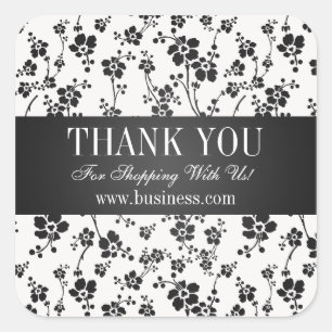 Business Thank You Salon Floral Black Square Sticker