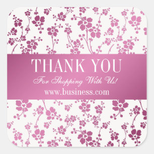 Business Thank You Salon Floral Pink Square Sticker