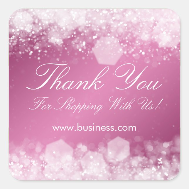 Business Thank You Sparkling Night Pink Square Sticker (Front)