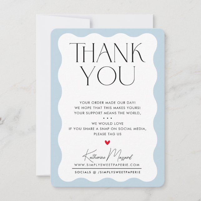 BUSINESS THANK YOU trendy elegant serif pale blue Card (Front)