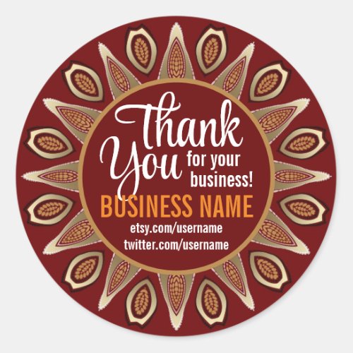 Business Thank You Tribal Earth Sun Classic Round Sticker