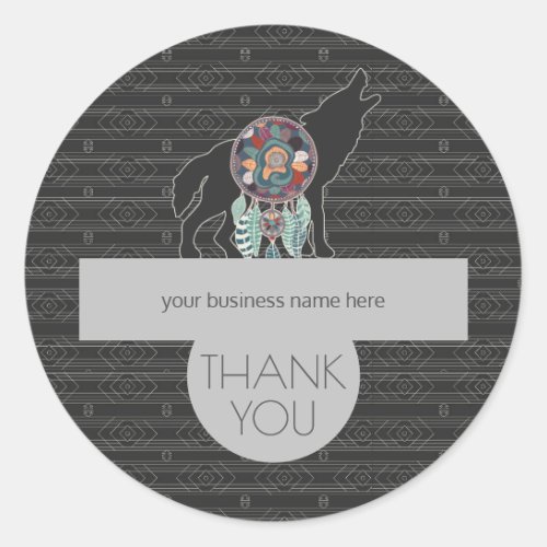 Business Thank You Tribal Wolf Charcoal Gray Classic Round Sticker