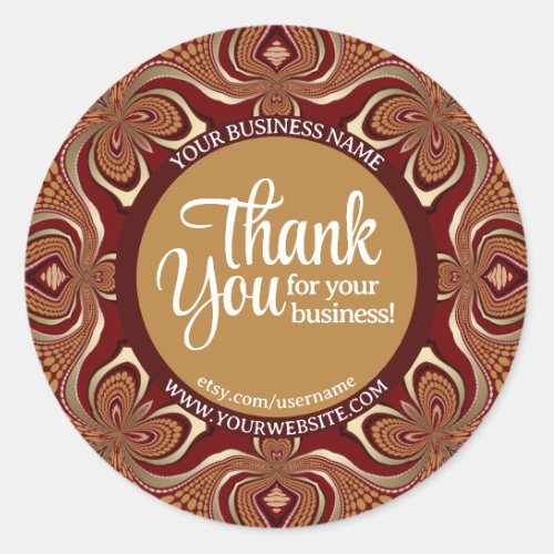 Business Thank You Warm Chocolate  Gold Earth Classic Round Sticker