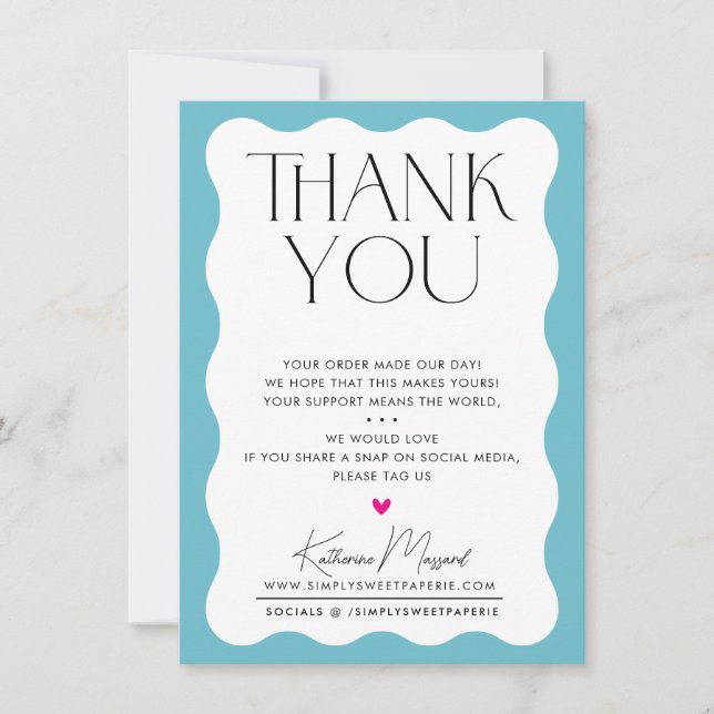 BUSINESS THANK YOU wave elegant serif turquoise Card (Front)