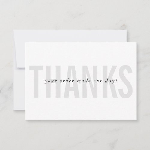 BUSINESS THANKS modern minimal order insert gray Thank You Card