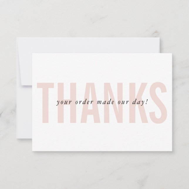 BUSINESS THANKS modern minimal order insert pink Thank You Card (Front)