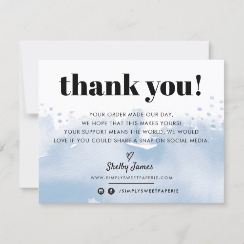 BUSINESS THANKS modern watercolor pale blue LOGO Thank You Card