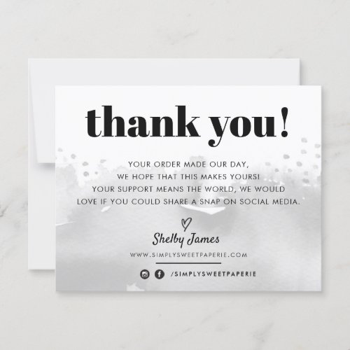 BUSINESS THANKS modern watercolor pale gray LOGO Thank You Card