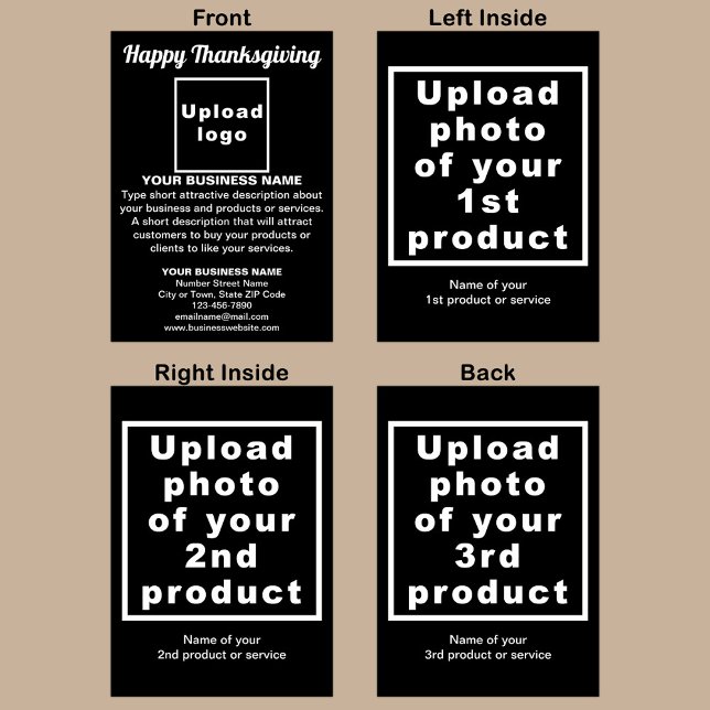 Business Thanksgiving Black Folded Greeting Card (Black Thanksgiving folded greeting card with your business brand and products or services.)