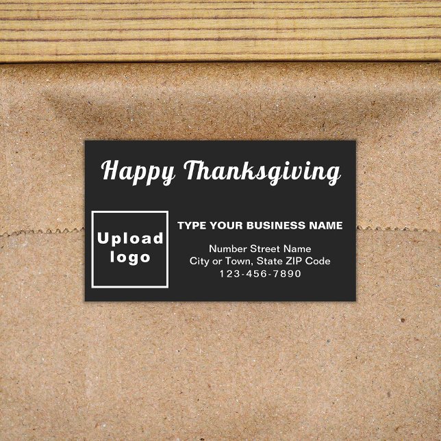 Business Thanksgiving Black Rectangle Sticker (Your business brand with Thanksgiving greeting on black rectangle sticker.)