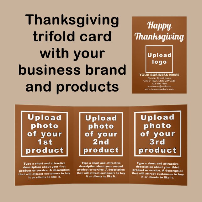 Business Thanksgiving Brown Trifold Card (Thanksgiving brown trifold card with your business brand and products or services.)