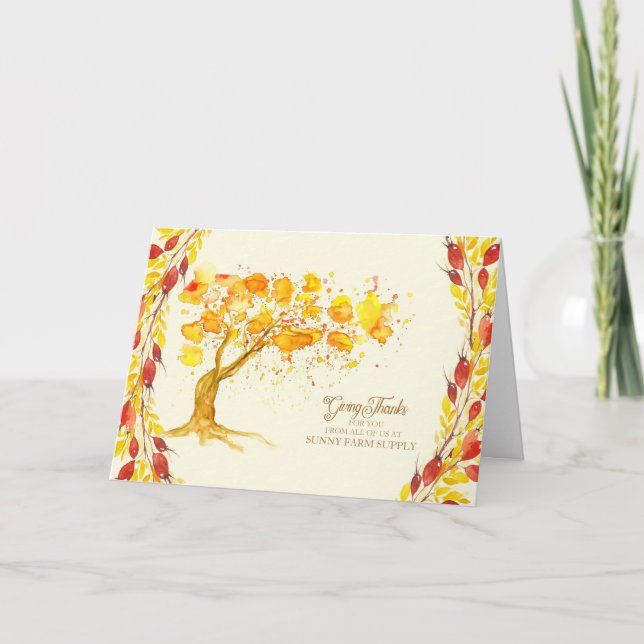 Business Thanksgiving for Customers Autumn Tree Holiday Card (Front)