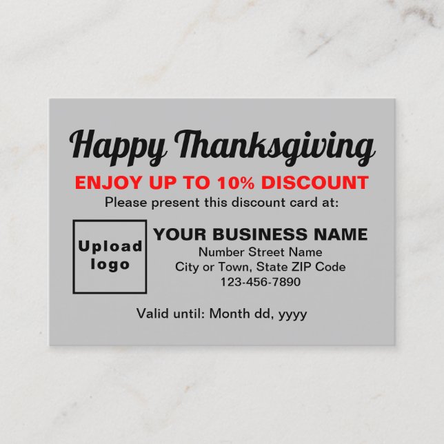 Business Thanksgiving Gray Discount Card (Front)
