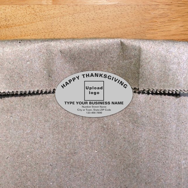 Business Thanksgiving Gray Oval Sticker (Thanksgiving greeting with your business brand on gray oval shape sticker.)