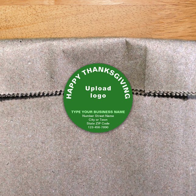 Business Thanksgiving Green Round Sticker (Thanksgiving greeting with your business brand on green round shape sticker.)